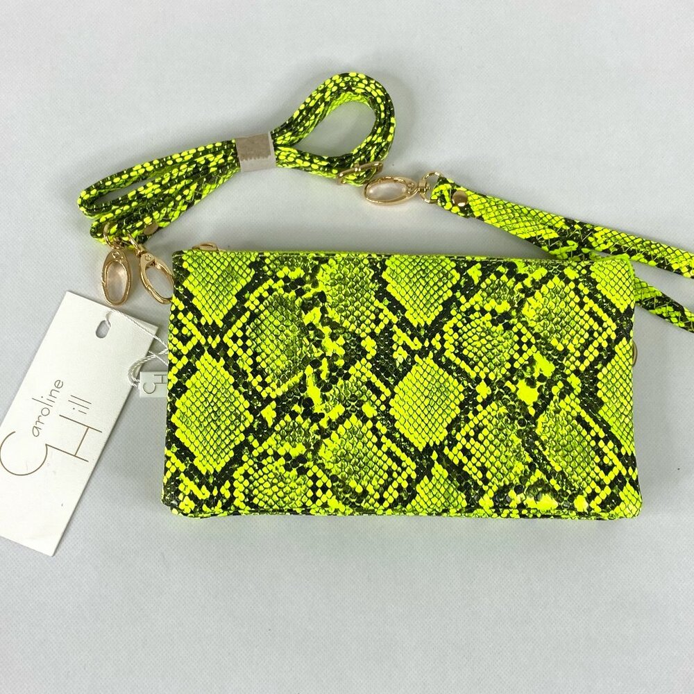 Neon Yellow Snake Print Crossbody Wallet